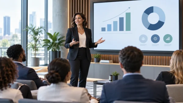 Senior leader addressing employees during a transformation and change sponsorship discussion