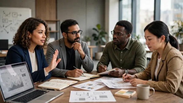 Commercial team reviewing contract changes, scope and risk