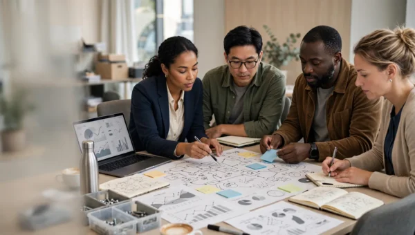 Small business team planning a structured first month for a new employee