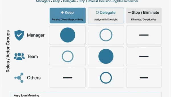 Explanatory business visual for Delegation Matrix for Managers: What to Keep, Delegate or Stop Doing