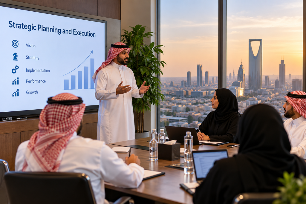 HR and managers reviewing employee development, retention and career-path plans in a professional workshop