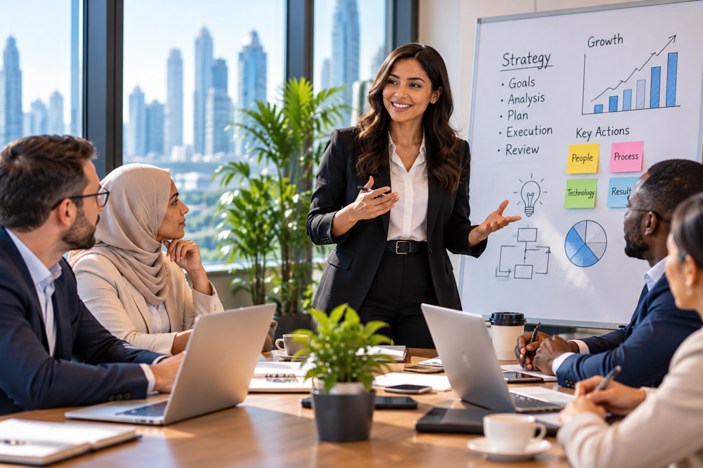 an executive team translating strategy documents into owners, milestones and execution priorities